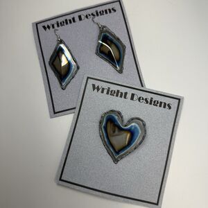 Wright Designs Handcrafted Metal Earring And Coordinating Heart Brooch New